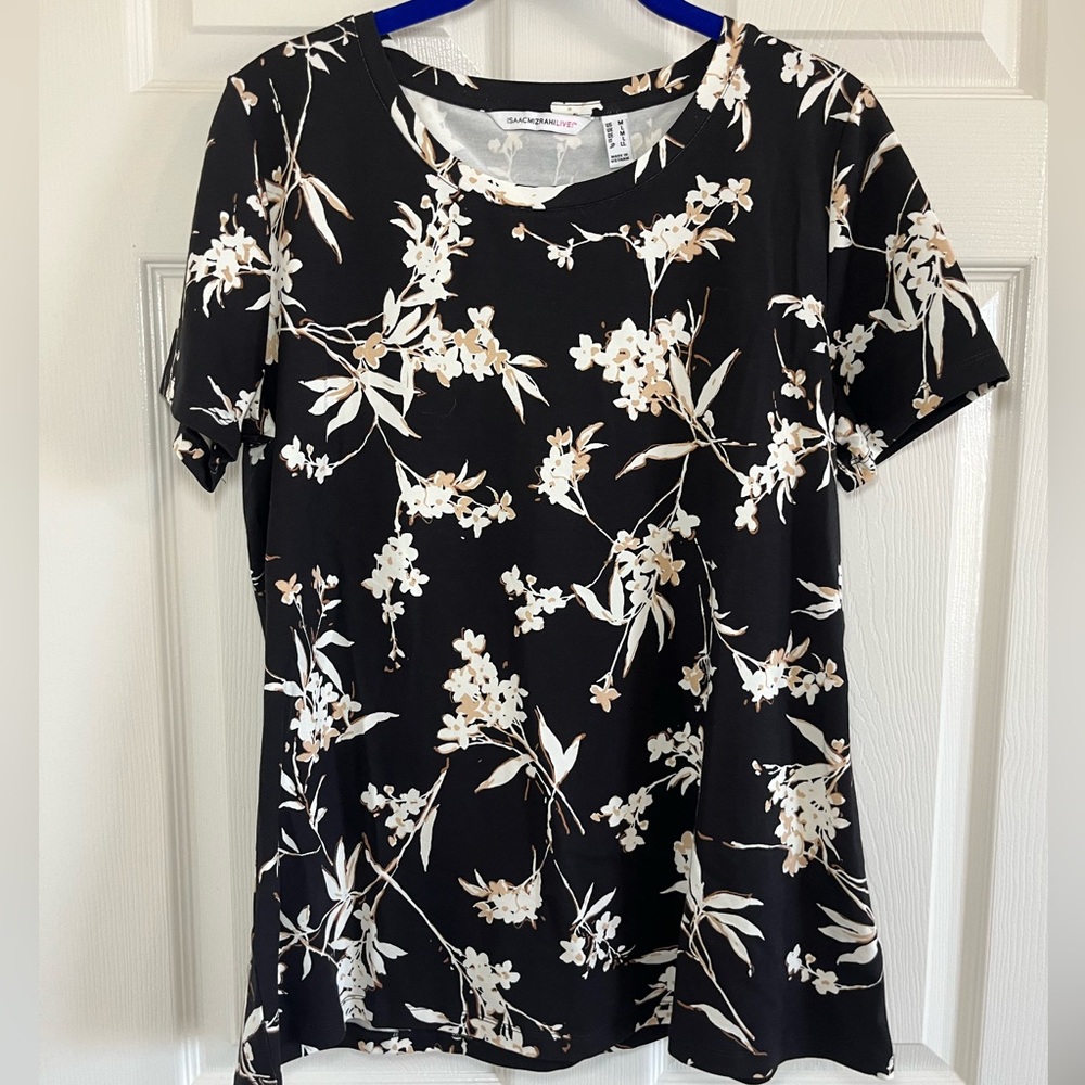 Isaac Mizrahi Black and White Floral Women's Short Sleeve Top Size Medium